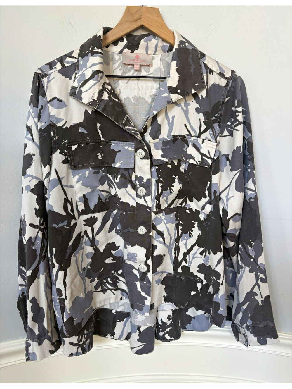 Laurie Felt Los Angeles Lyocell Button-Front Swing Hem Light Army Jacket 6